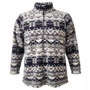 Eddie Bauer Fleece 1/4 Zip Pullover Womens Size 2XL Grey Aztec Print Polyester